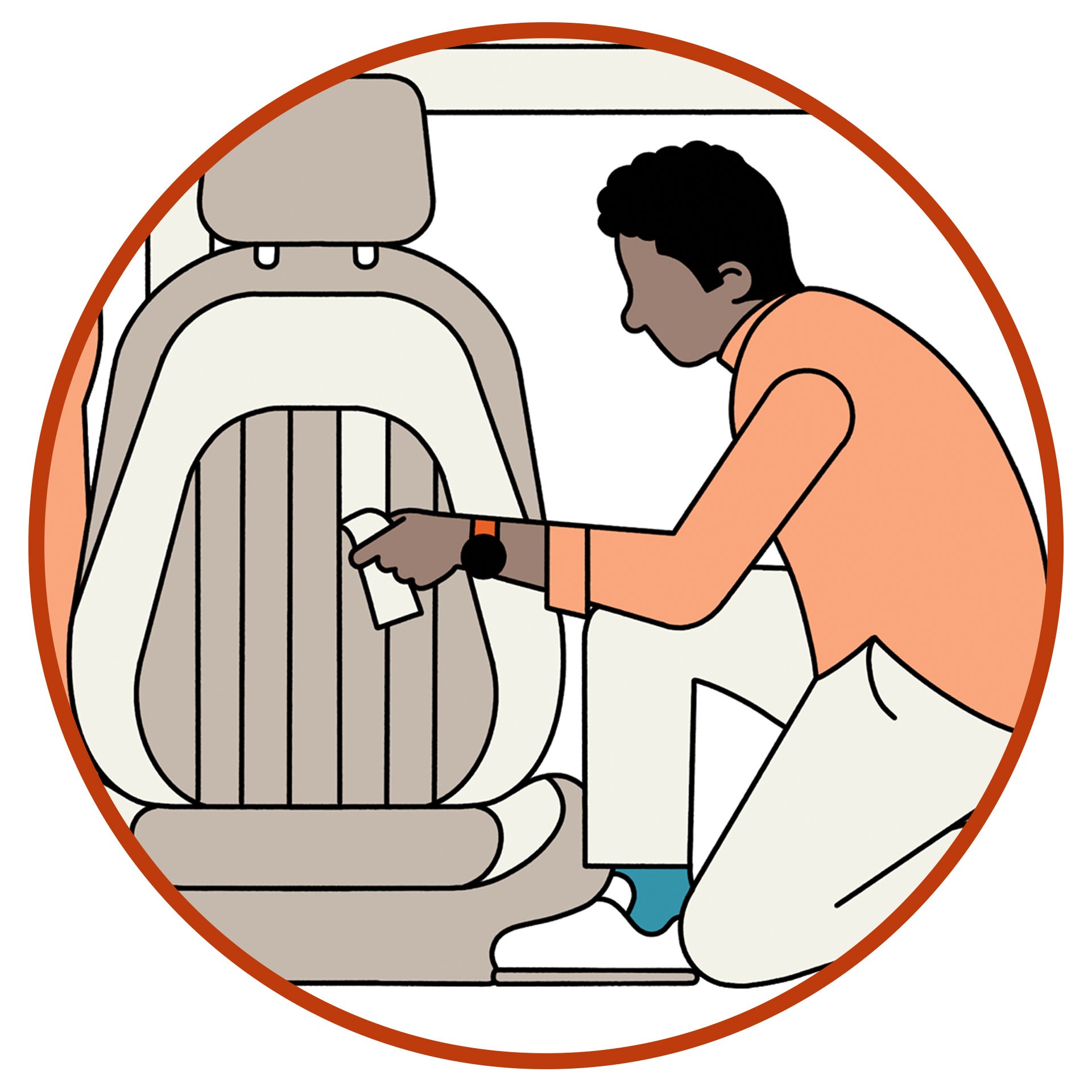 Illustration of a car seat and a designer. It symbolizes MINIs success in replacing traditional leather with a similar leather alternative. Illustration of a car seat and a designer. It symbolizes MINIs success in replacing traditional leather with a similar leather alternative.